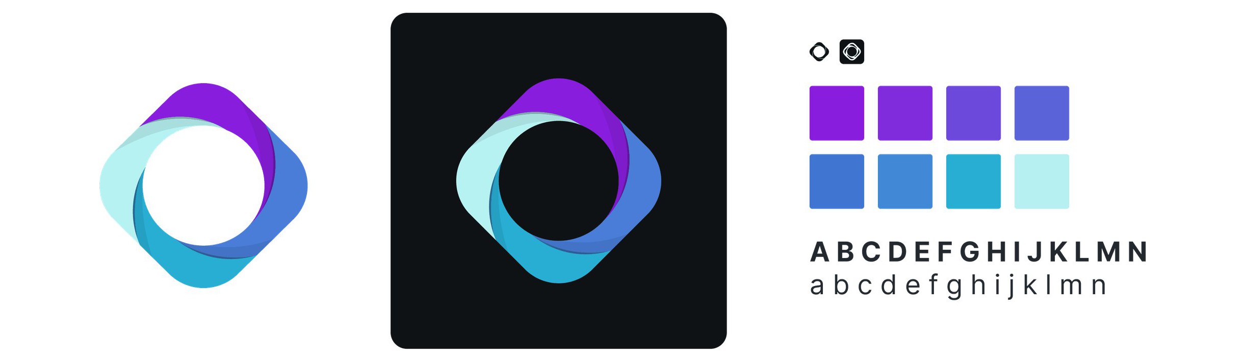 The Cisco AI Assistant logo on light and dark backgrounds: an interconnected sparkle in a blue-to-purple gradient, beside the color palette swatches and the typeface specimen.
